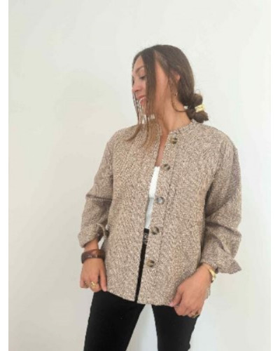 Veste chiné marron col montant