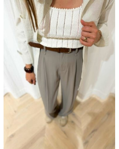 Chemise en Lin Coton Beige avec Lignes Argentées – Look Décontracté et Bohème