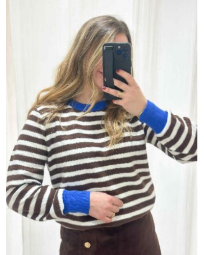 Pull rayé - Bleu roi