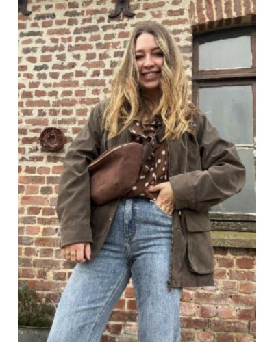 Blouse Fluide à Pois Marron et Beige – Élégance Légère et Intemporelle