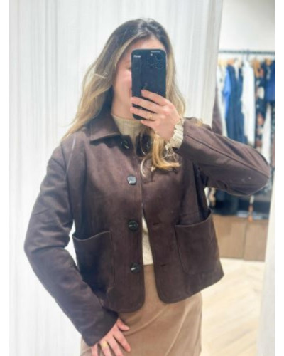 Veste Droite Suédine Marron | Élégance Moderne et Confort