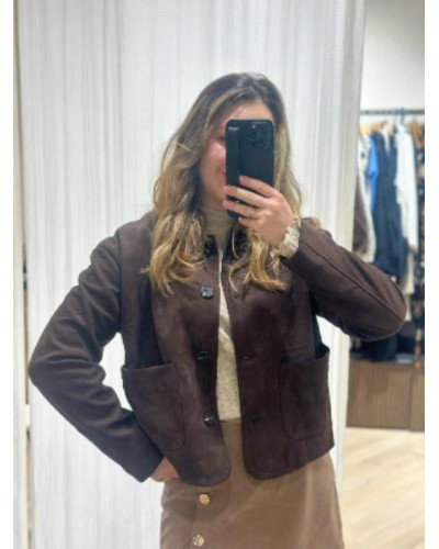 Veste Droite Suédine Marron | Élégance Moderne et Confort