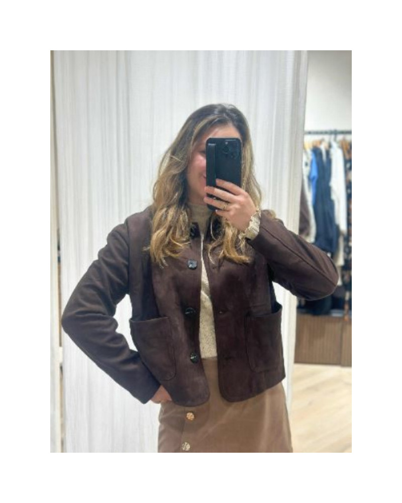 Veste Droite Suédine Marron | Élégance Moderne et Confort