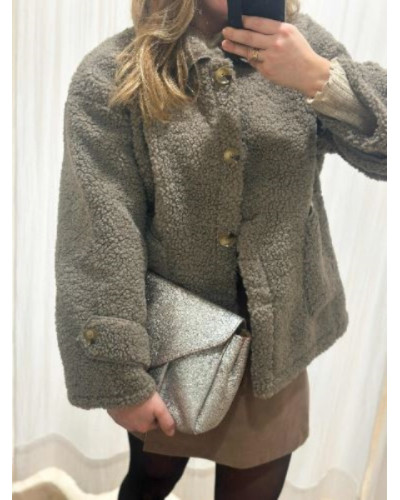 Manteau Bouclette Taupe | Élégance et Confort pour l'Hiver