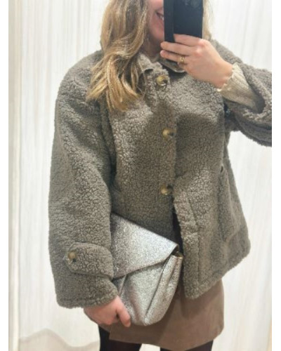 Manteau Bouclette Taupe | Élégance et Confort pour l'Hiver
