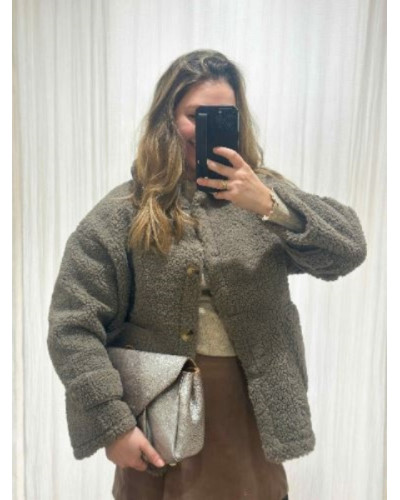Manteau Bouclette Taupe | Élégance et Confort pour l'Hiver