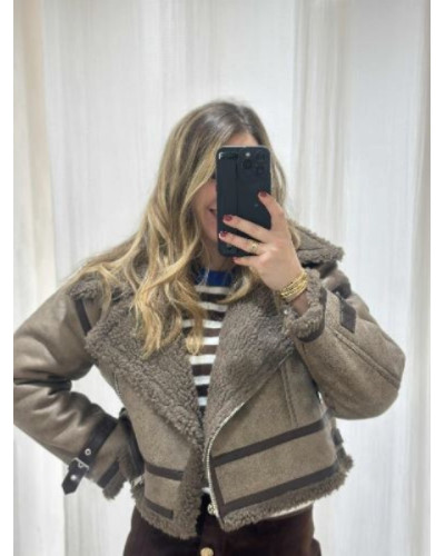 Manteau aviateur taupe femme – Esprit vintage et douceur assurée