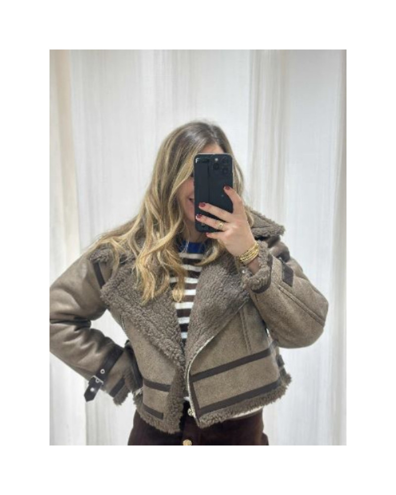Manteau aviateur taupe femme – Esprit vintage et douceur assurée