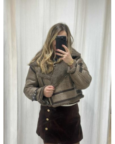 Manteau aviateur taupe femme – Esprit vintage et douceur assurée