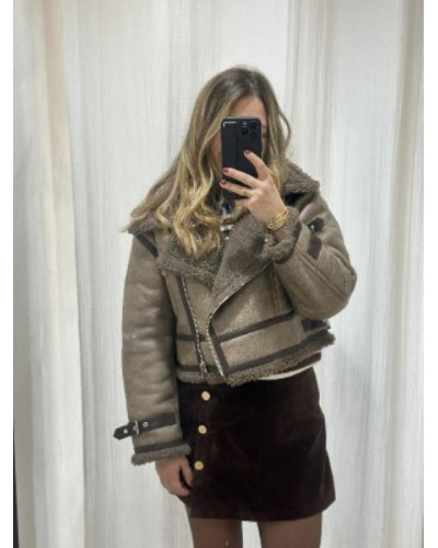 Manteau aviateur taupe femme – Esprit vintage et douceur assurée