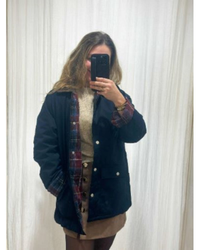 Manteau bleu marine doublure écossaise – Élégance intemporelle et style casual chic