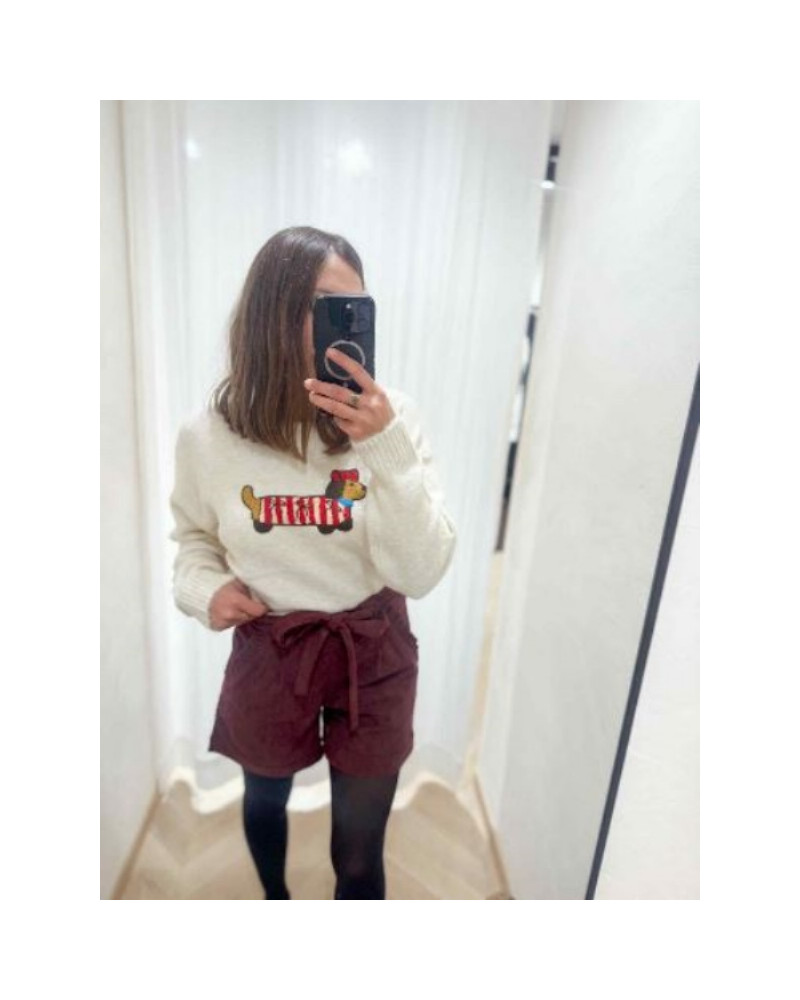 Pull écru avec motif teckel – Touche ludique et style cocooning