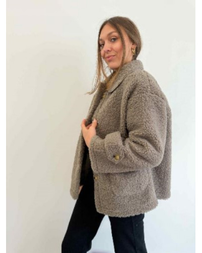 Manteau Bouclette Taupe | Élégance et Confort pour l'Hiver
