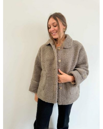 Manteau Bouclette Taupe | Élégance et Confort pour l'Hiver