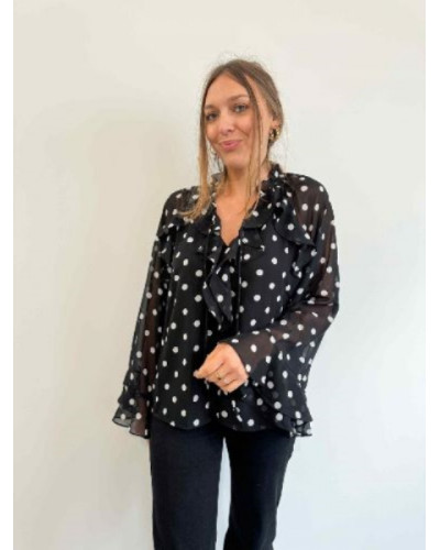 Blouse femme noire à pois blancs – Élégance intemporelle et style chic