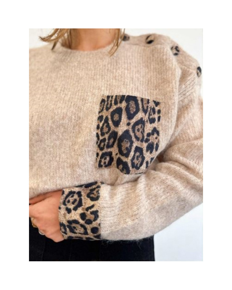 Pull beige leopard Pull beige leopard