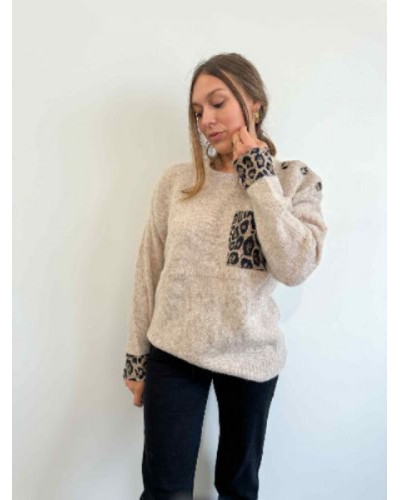 Pull beige leopard Pull beige leopard