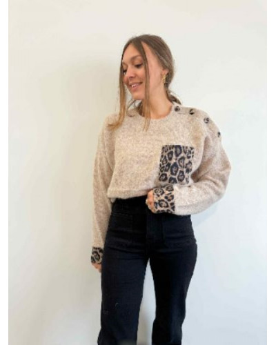 Pull beige leopard Pull beige leopard