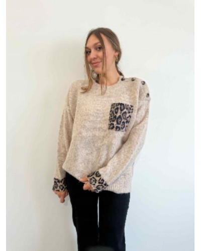 Pull beige leopard Pull beige leopard