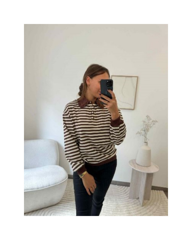 Pull rayures col claudine - Marron