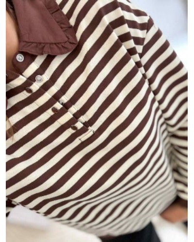 Pull rayures col claudine - Marron