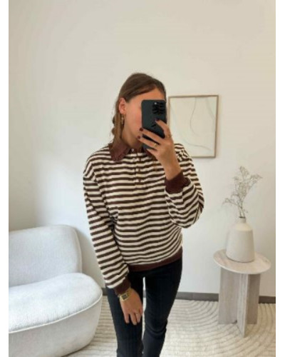 Pull rayures col claudine - Marron