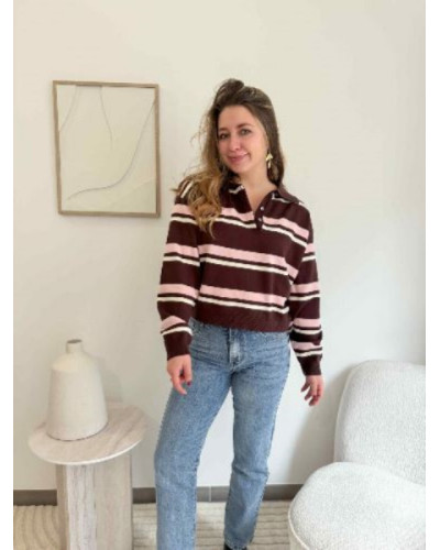 Pull polo rayures roses