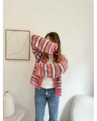 Gilet tricolore femme rose écru gris orangé – chaud et tendance