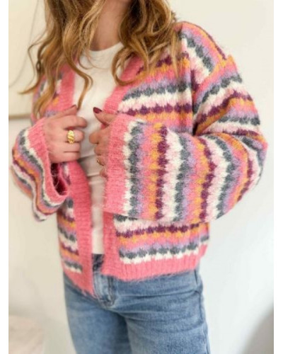 Gilet tricolore femme rose écru gris orangé – chaud et tendance