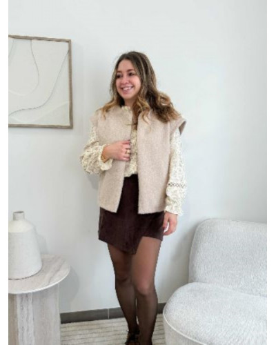 Veste gilet sans manche beige femme effet laine bouillie