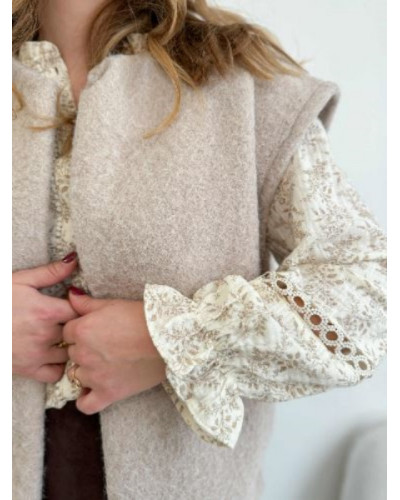 Veste gilet sans manche beige femme effet laine bouillie