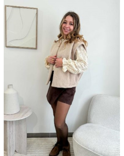 Veste gilet sans manche beige femme effet laine bouillie