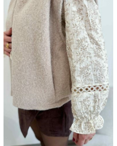 Veste gilet sans manche beige femme effet laine bouillie