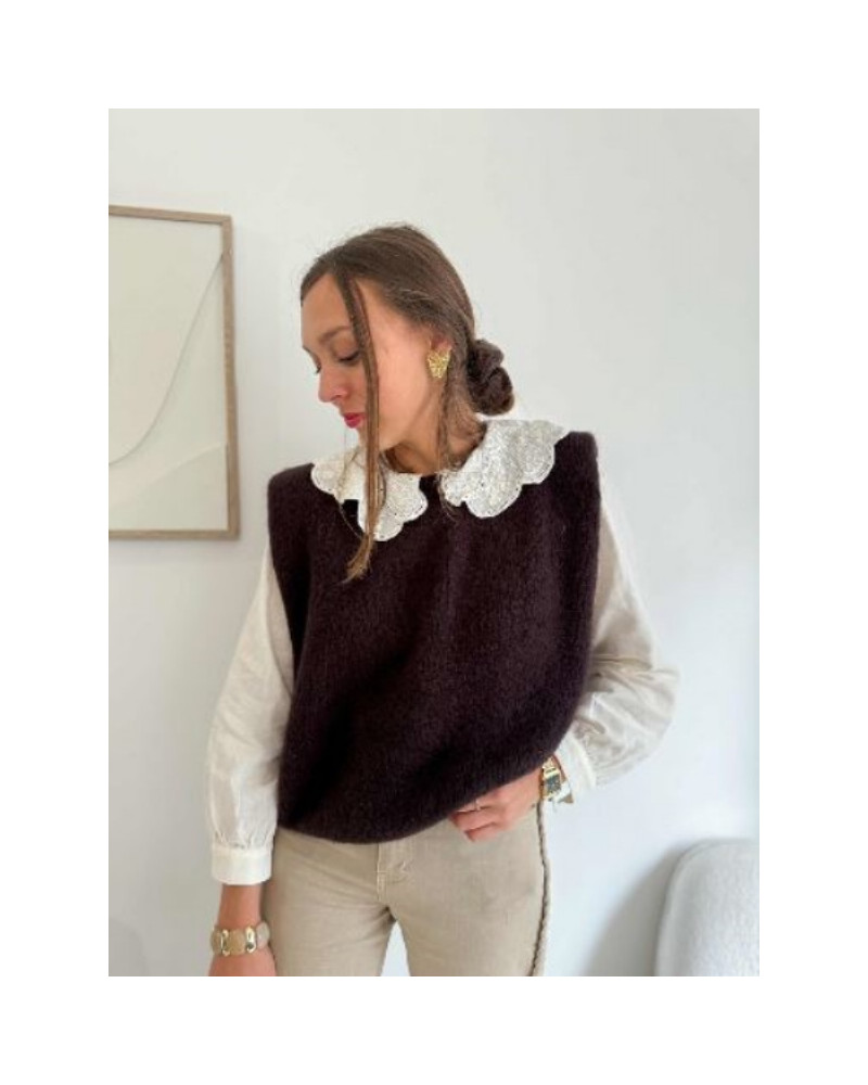 Pull sans manche marron