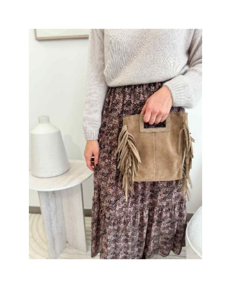 Sac à franges cuir suédé - Taupe