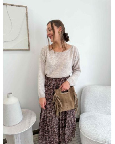 Sac à franges cuir suédé - Taupe