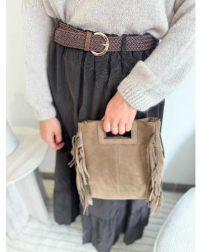 Sac à franges cuir suédé - Taupe