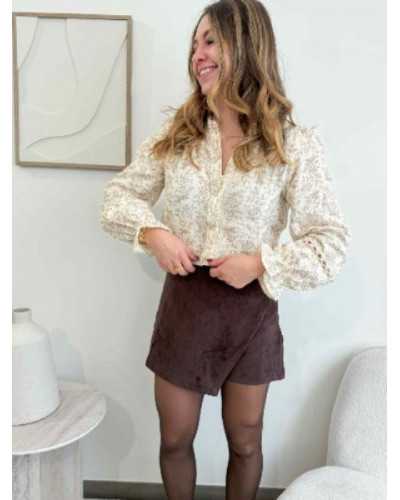 Blouse gaze de coton feuillage beige