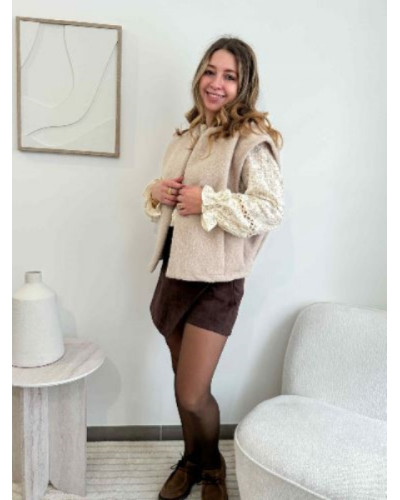 Blouse gaze de coton feuillage beige