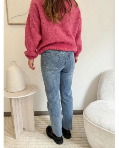 Jean droit délavé taille haute | Confort & style