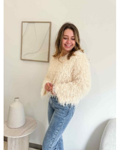 Pull à franges beige