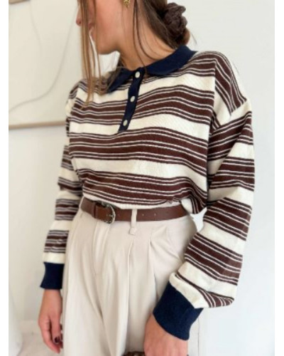 Polo rayures col marron 