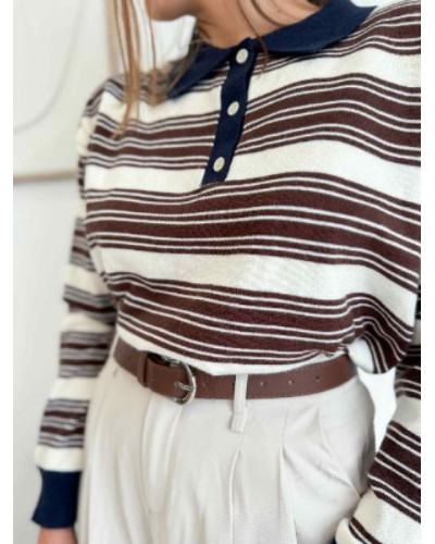 Polo rayures col marron 