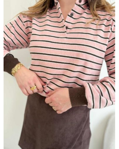 Polo rayures - Rose et marron