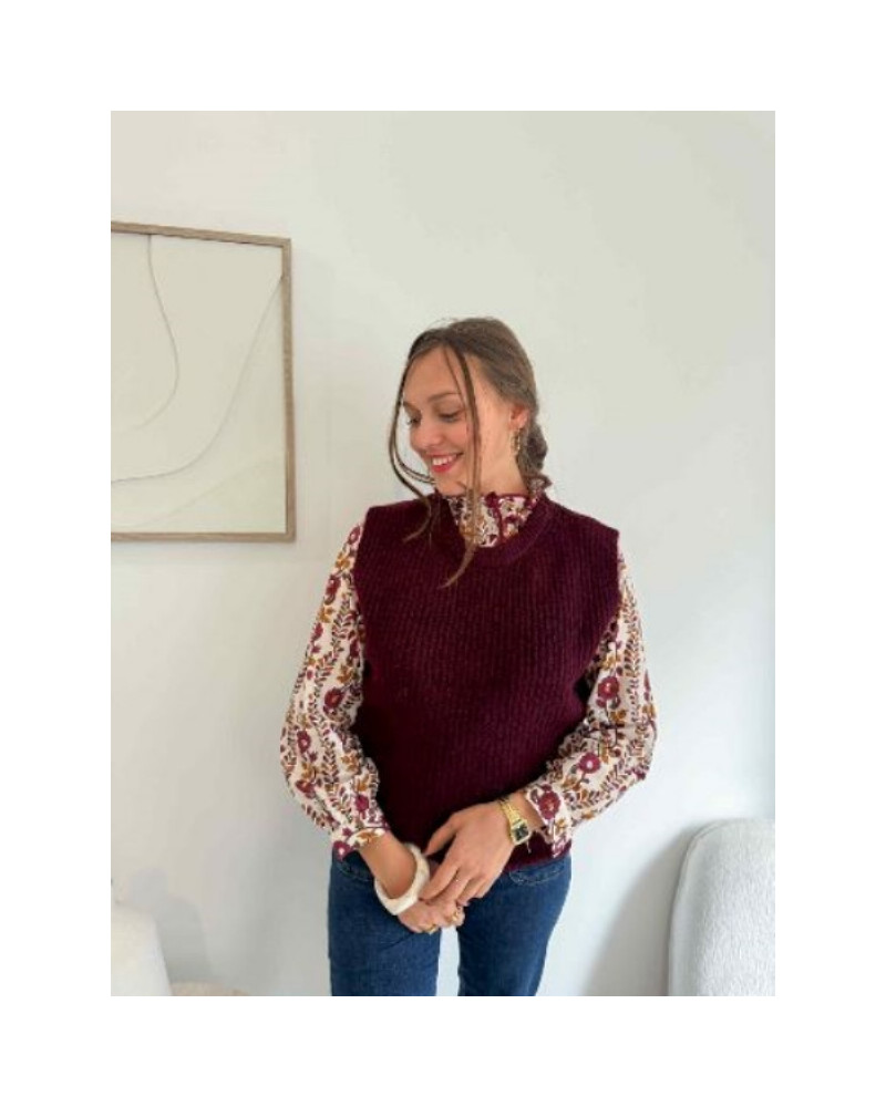 Pull sans manches bordeau