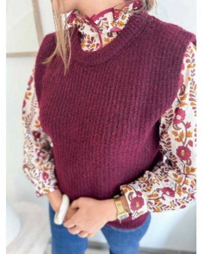 Pull sans manches bordeau