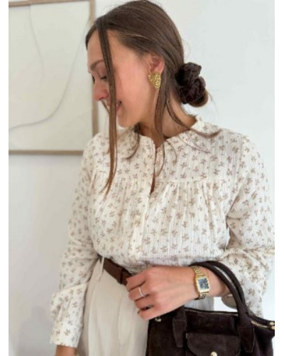 Blouse blanche à feuillage beige