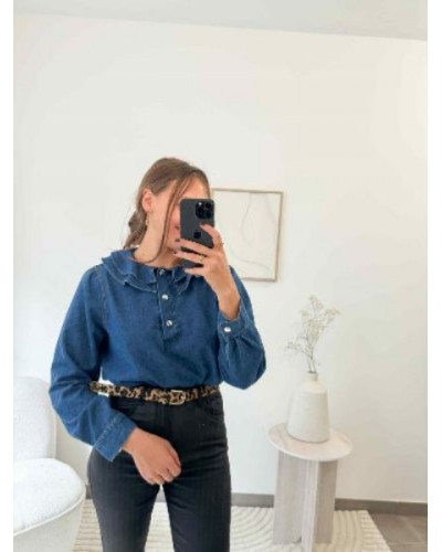Blouse denim brut col claudine
