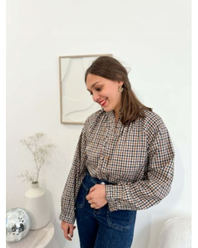 Chemise à carreaux - Bleu marine et marron