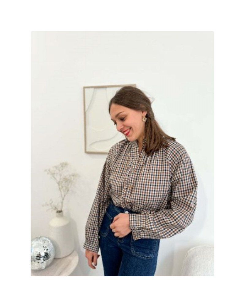 Chemise à carreaux - Bleu marine et marron